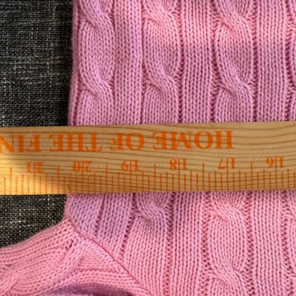Pink Ralph Lauren Cable Knit Crew Neck Women's Sweater Size L Green Pony Cotton - Picture 6 of 7